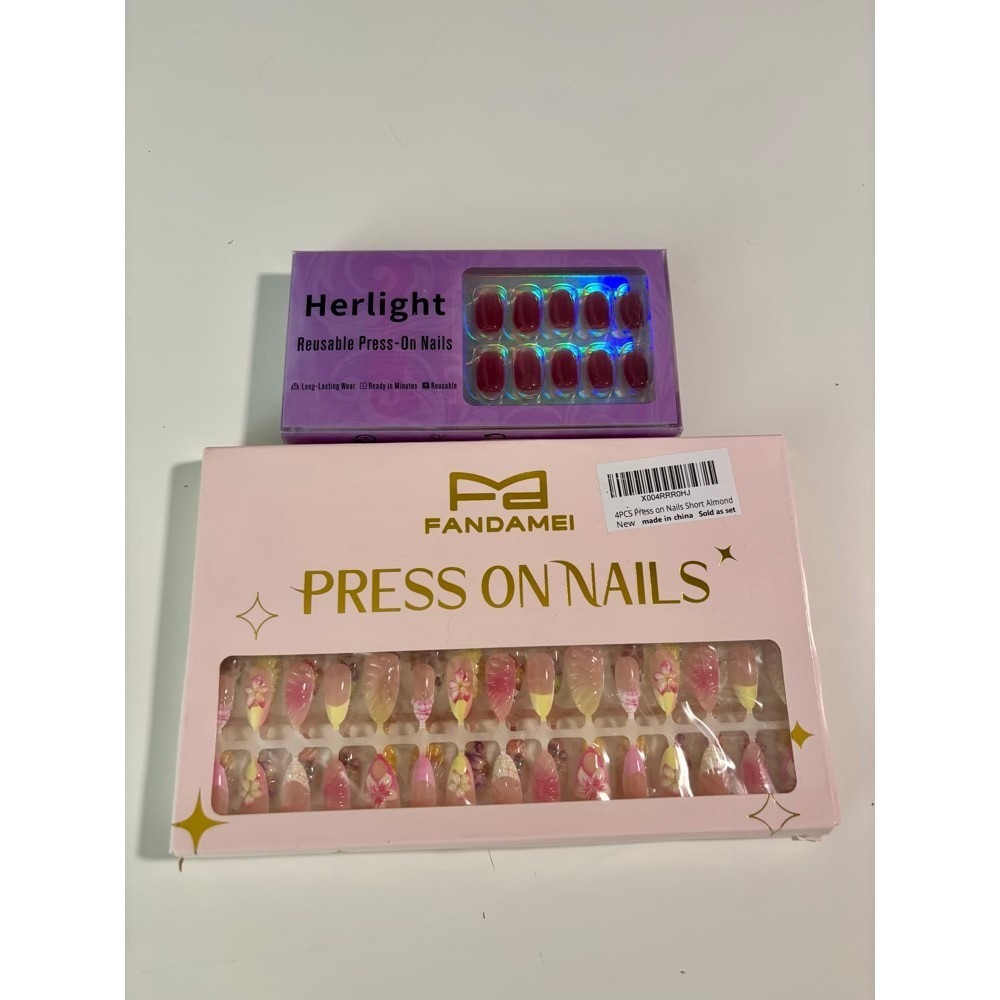 Press On Nails Pink Floral Mauve Short Almond Manicure Nail Art Salon Girly